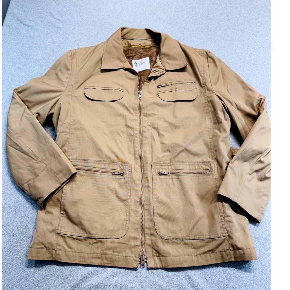 Vintage London Fog Tan Fleece Lined Utility Safari Jacket Men 42 Regular Classic